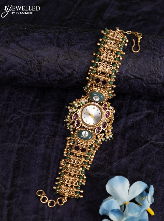 Antique watches with kemp & kundan cz stones and golden beads hangings