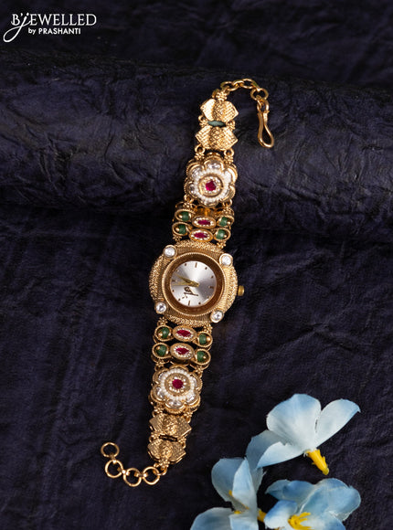 Antique watches with pink jadau kundan and cz stones