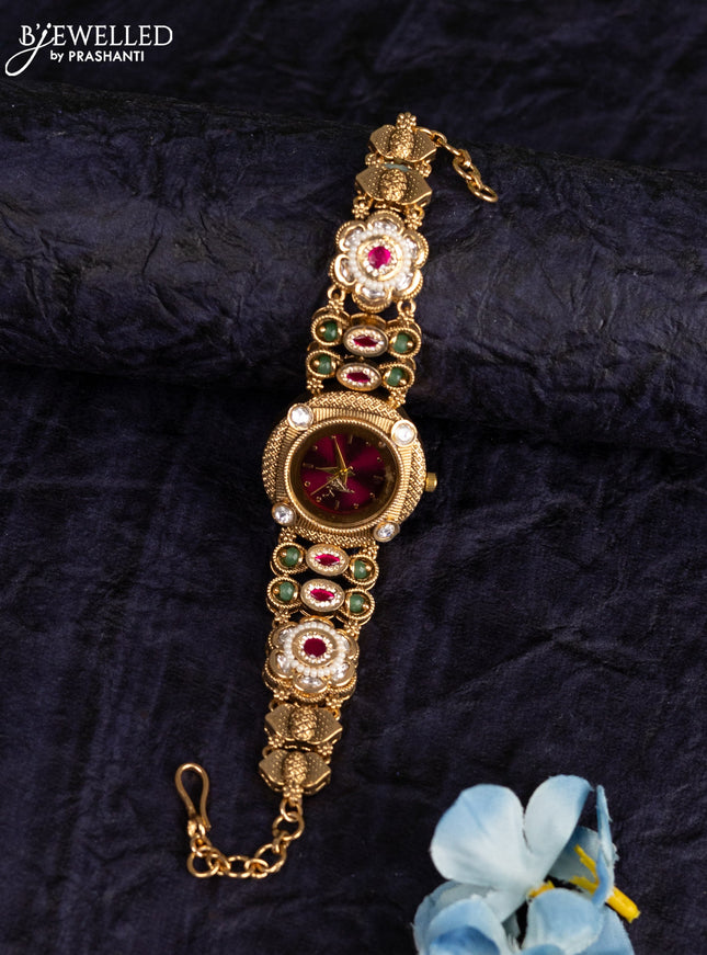 Antique watches with pink jadau kundan and cz stones