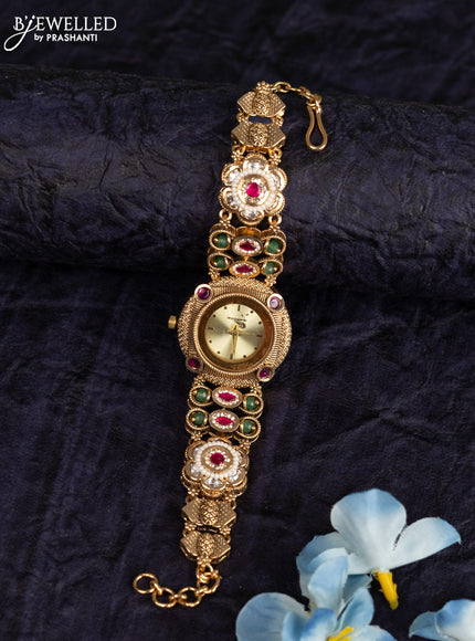 Antique watches with pink jadau kundan and cz stones