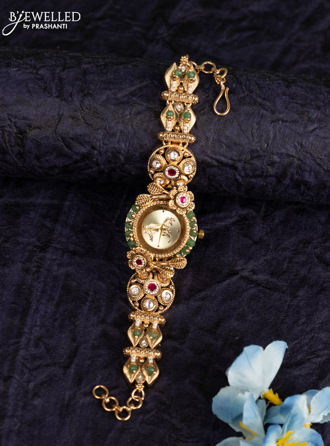 Antique watches with pink jadau kundan and cz stones