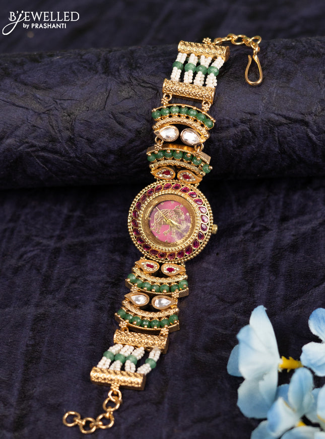 Antique watches with pink jadau kundan and cz stones