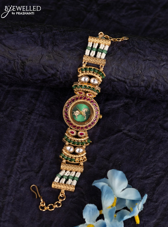 Antique watches with pink jadau kundan and cz stones