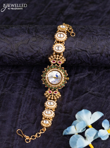 Antique watches peacock design with pink jadau kundan and cz stones