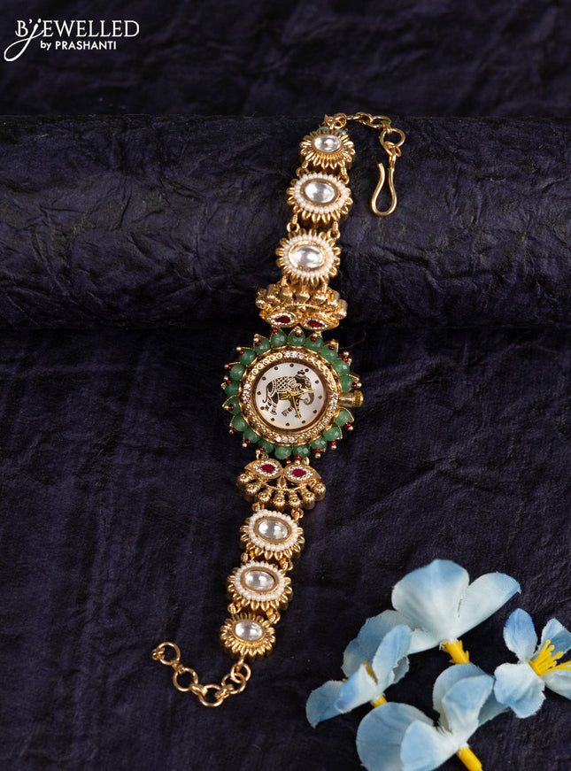 Antique watches elephant design with pink jadau kundan and cz stones