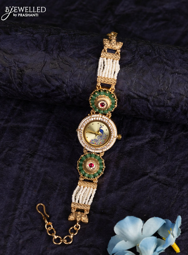 Antique watches peacock design with ruby and cz stones