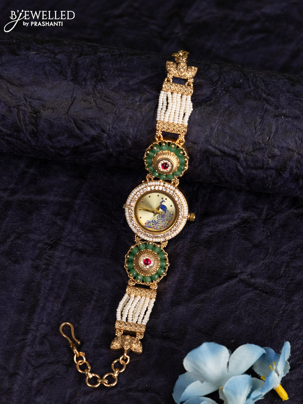 Antique watches peacock design with ruby and cz stones