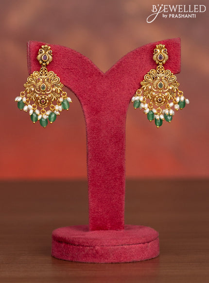 Antique haaram peacock design with kemp stones and pearl & mint green beads hangings