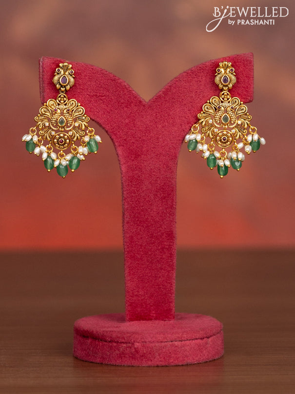 Antique haaram peacock design with kemp stones and pearl & mint green beads hangings