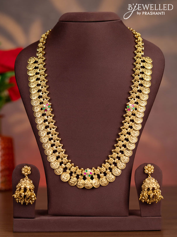 Antique haaram lakshmi kasu design with kemp jadau kundan stones