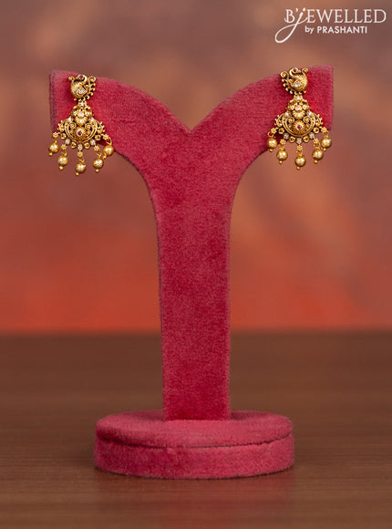 Antique haaram peacock design with kemp & cz stones and golden beads hangings