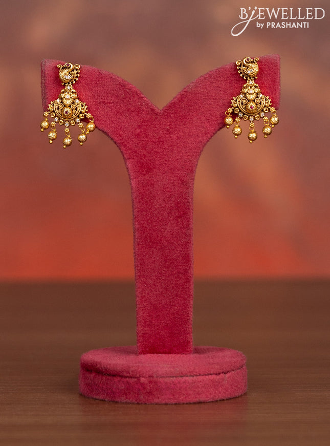 Antique haaram peacock design with kemp & cz stones and golden beads hangings