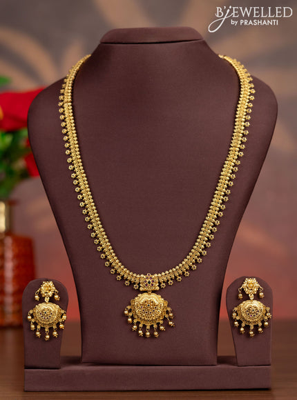 Antique haaram with kemp stones and golden beads hangings