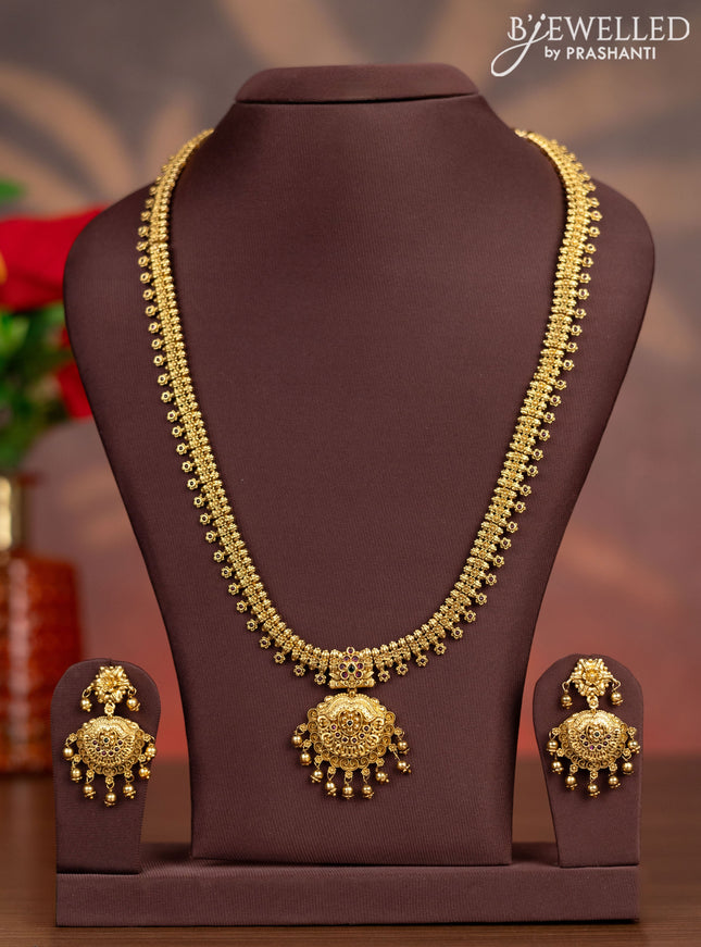 Antique haaram with kemp stones and golden beads hangings