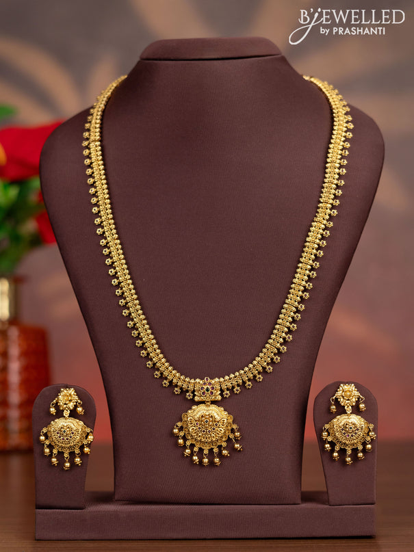 Antique haaram with kemp stones and golden beads hangings
