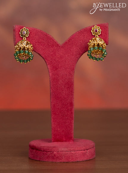 Antique haaram lakshmi pendant with kemp & cz stones and mint green beads hangings