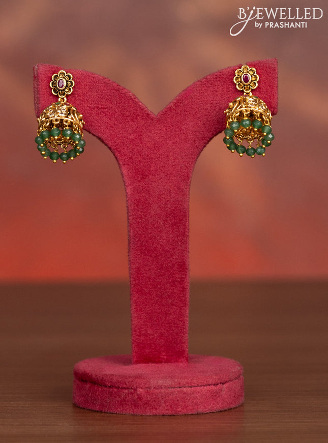 Antique haaram lakshmi pendant with kemp & cz stones and mint green beads hangings