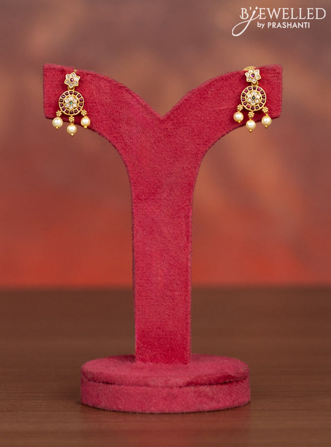 Antique haaram floral design with kemp & cz stones and pearl hangings