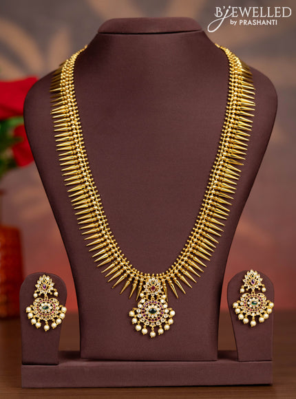 Antique haaram simple design with kemp & cz stones and pearl hangings