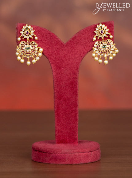 Antique haaram simple design with kemp & cz stones and pearl hangings