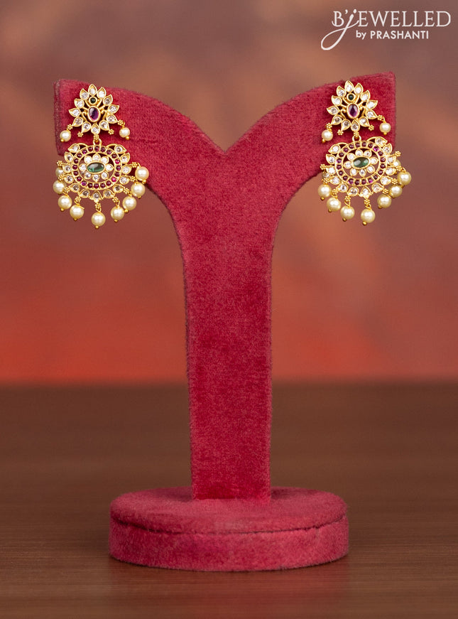 Antique haaram simple design with kemp & cz stones and pearl hangings