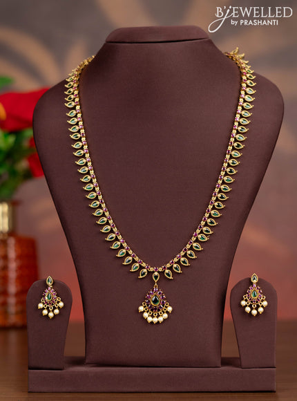 Antique haaram manga pattern with kemp stones and pearl hangings