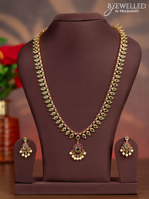 Antique haaram manga pattern with kemp stones and pearl hangings