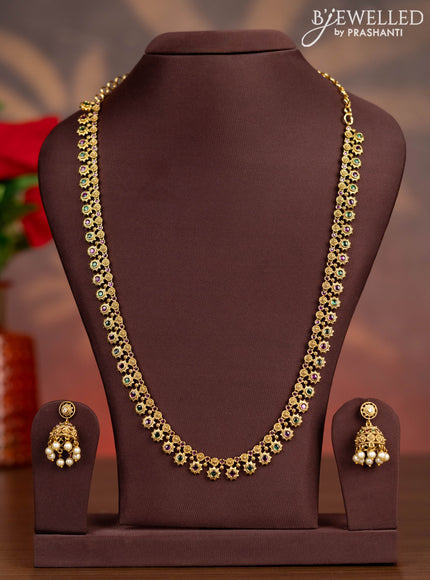 Antique haaram with floral design and kemp stones