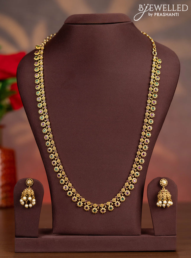 Antique haaram with floral design and kemp stones