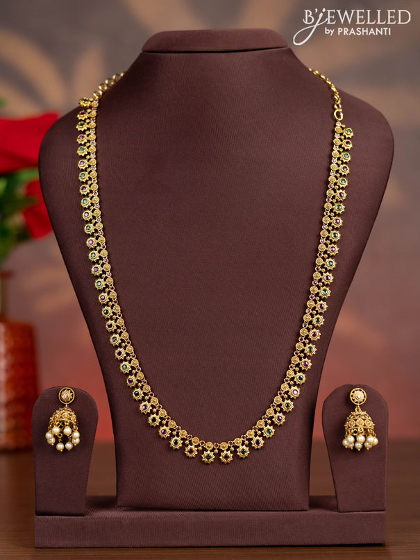 Antique haaram with floral design and kemp stones