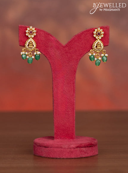 Antique haaram lakshmi design with kemp & cz stones and pearl & green beads hangings