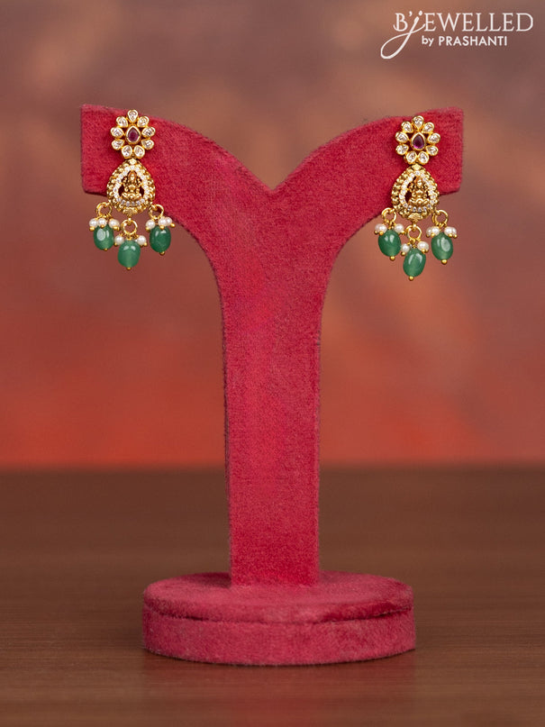 Antique haaram lakshmi design with kemp & cz stones and pearl & green beads hangings