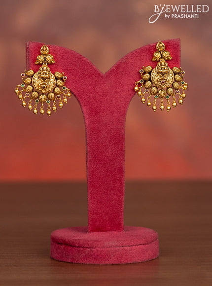Antique haaram lakshmi & peacock design with kemp stones and golden beads hangings