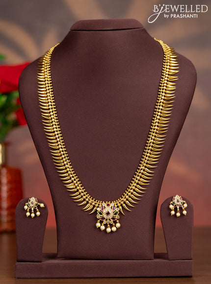 Antique haaram with kemp & cz stones and pearl hangings