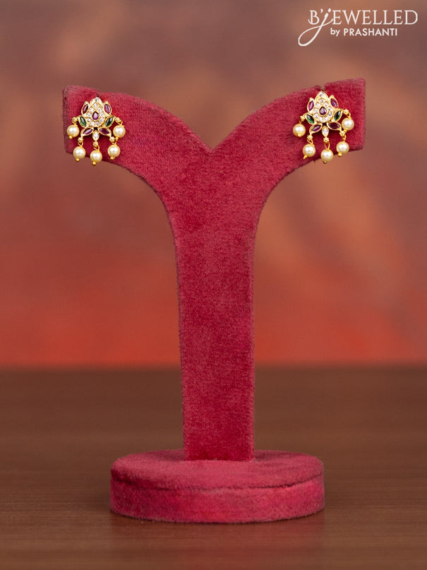 Antique haaram with kemp & cz stones and pearl hangings