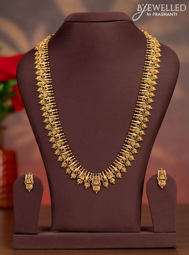 Antique haaram with lakshmi kasu design and kemp and cz stones