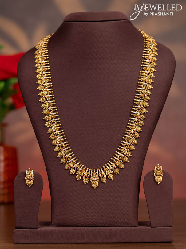 Antique haaram with lakshmi kasu design and kemp and cz stones