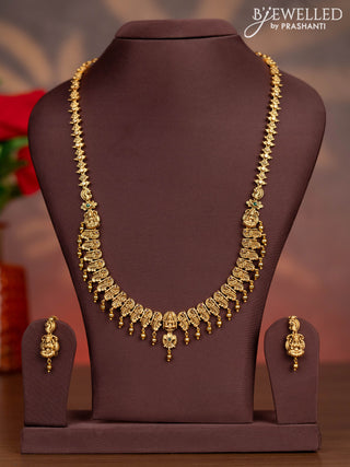 Antique haaram lakshmi & peacock design with kemp & cz stones and golden beads hangings