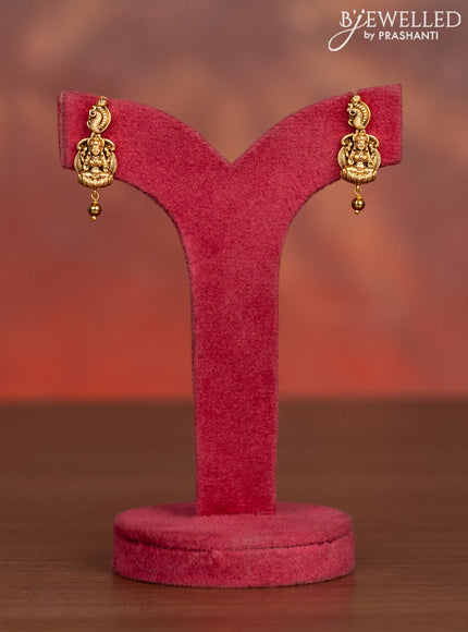 Antique haaram lakshmi & peacock design with kemp & cz stones and golden beads hangings
