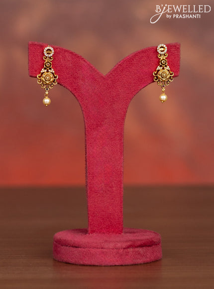 Antique haaram floral design with kemp & cz stones and pearl & green beads hangings