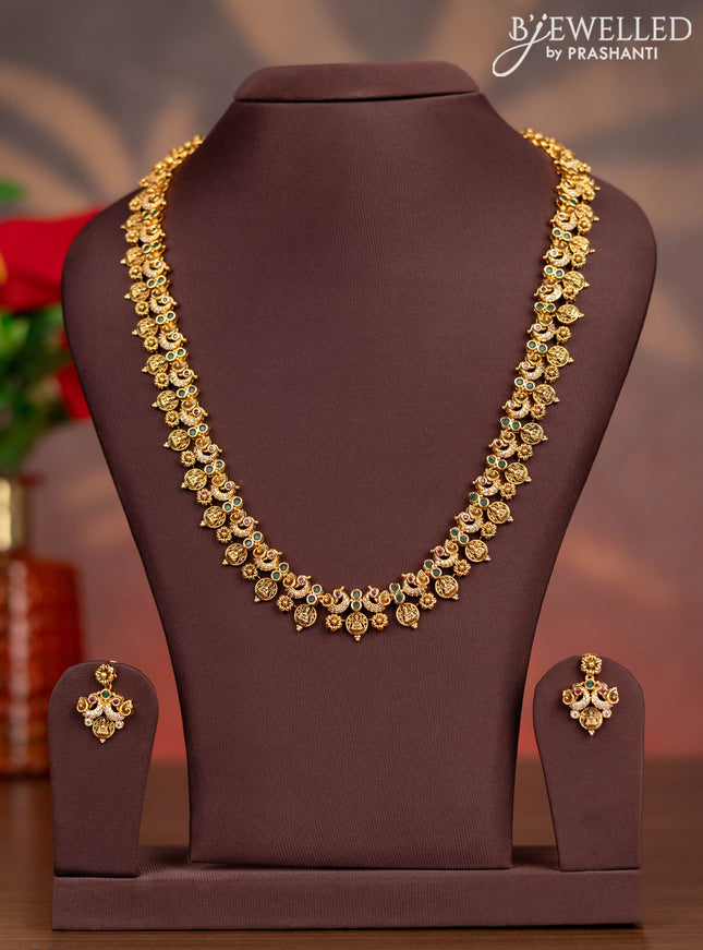 Antique haaram with lakshmi kasu design and kemp and cz stones