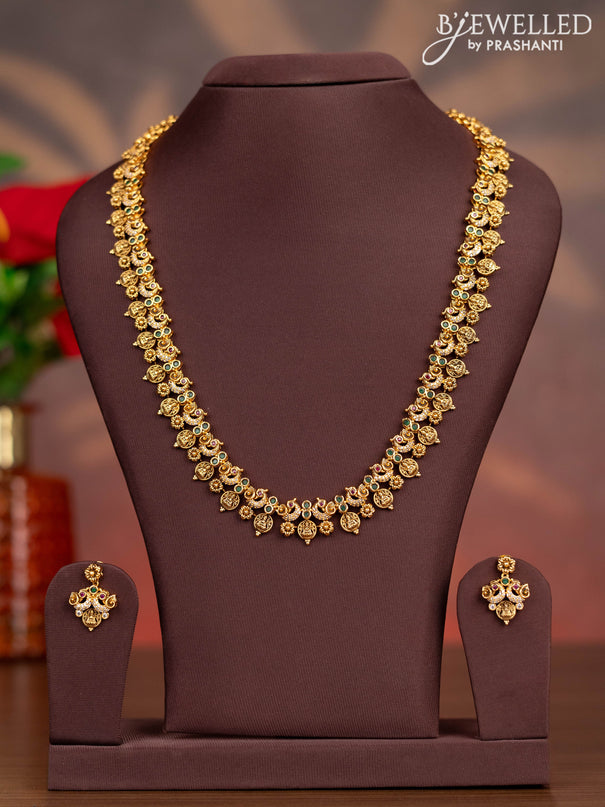 Antique haaram with lakshmi kasu design and kemp and cz stones