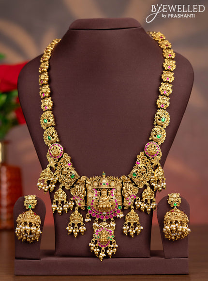 Antique haaram lakshmi design with kemp jadau kundan stones and pearl & golden beads hangings