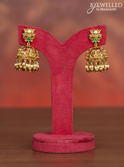 Antique haaram lakshmi design with kemp jadau kundan stones and pearl & golden beads hangings