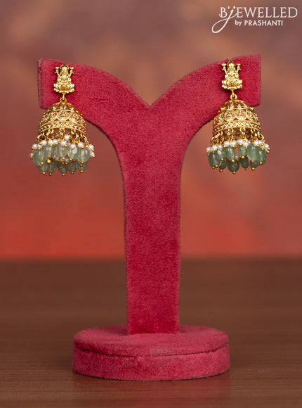 Antique haaram lakshmi kasu design with kemp jadau stones and pearl & mint green beads hangings