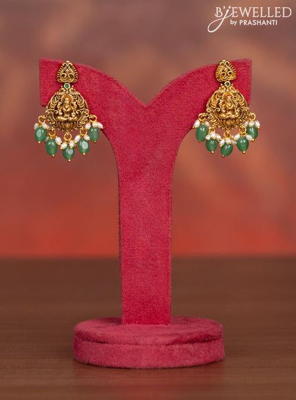 Antique haaram lakshmi kasu design with kemp stones and pearl & green beads hangings