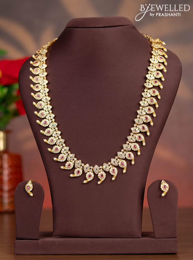 Antique haaram manga pattern with kemp & cz stones and pearls