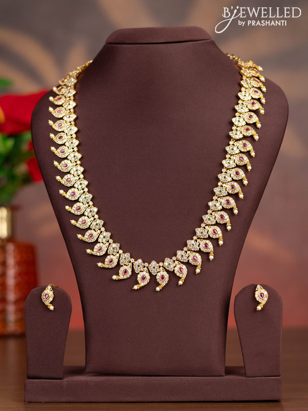 Antique haaram manga pattern with kemp & cz stones and pearls