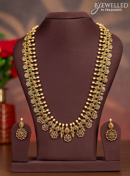 Antique haaram floral design with kemp stones and pearls
