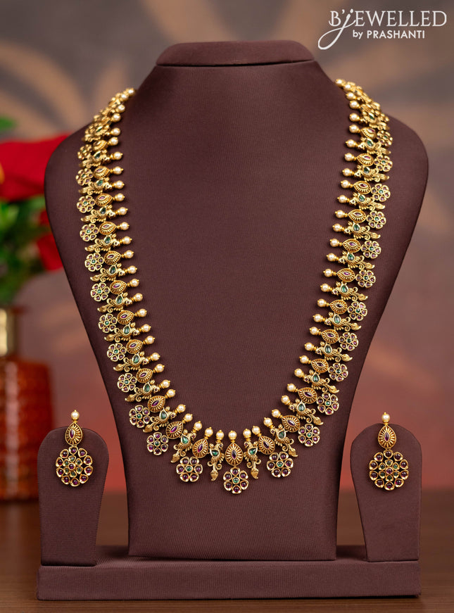 Antique haaram floral design with kemp stones and pearls